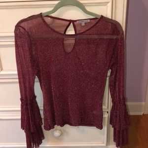 Red long sleeve mesh sparkly top